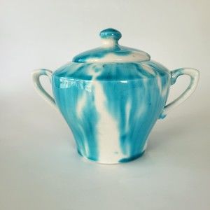 Vintage Blue and White Drip Glaze Sugar Bowl